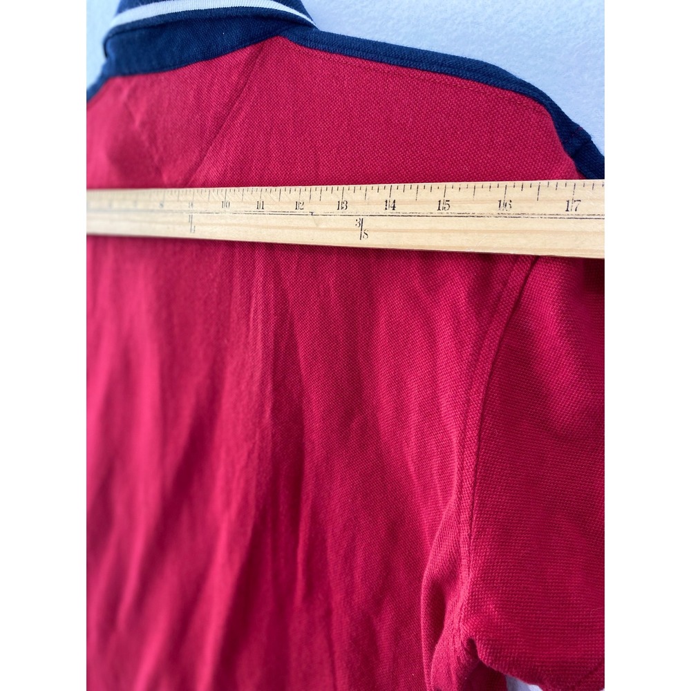 Tommy Hilfiger Polo Shirt Mens Medium Red Navy Blue Embroidered Custom Fit - Picture 2 of 7